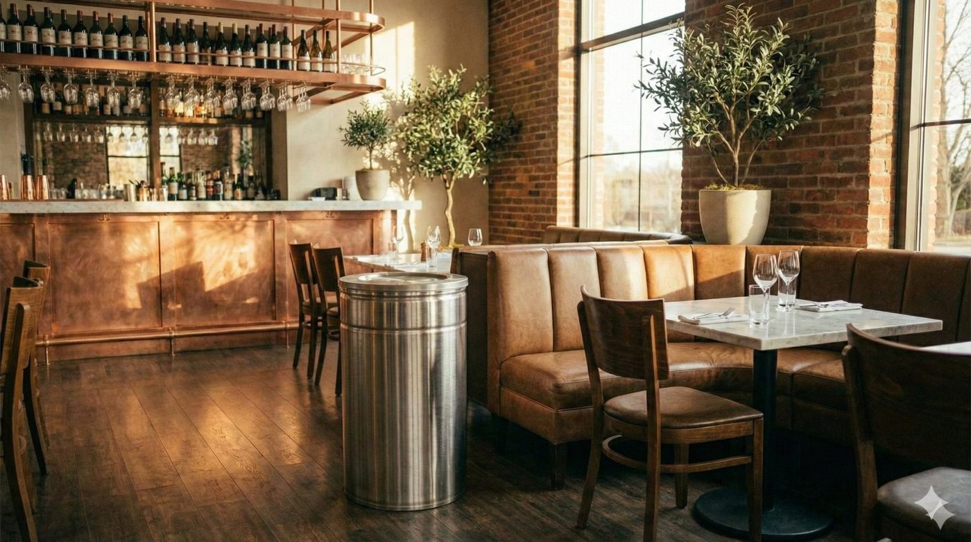 Basurero de acero inoxidable en restaurante premium - Fabricación nacional Chile